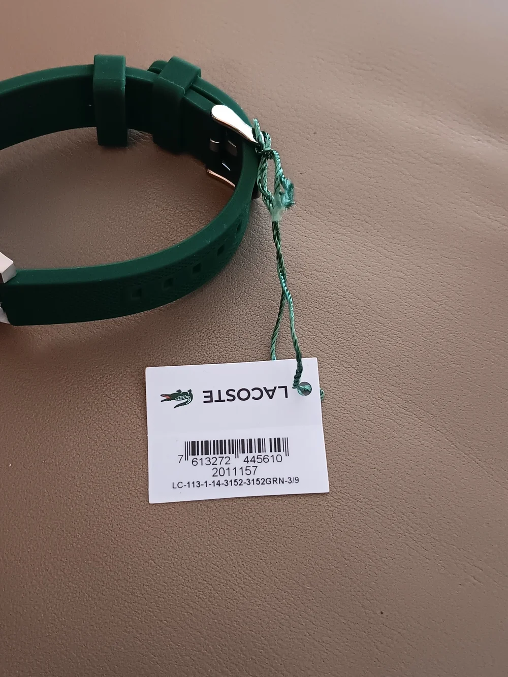 Lacoste Silver Dial Watch with Green Strap and Crocodile Logo